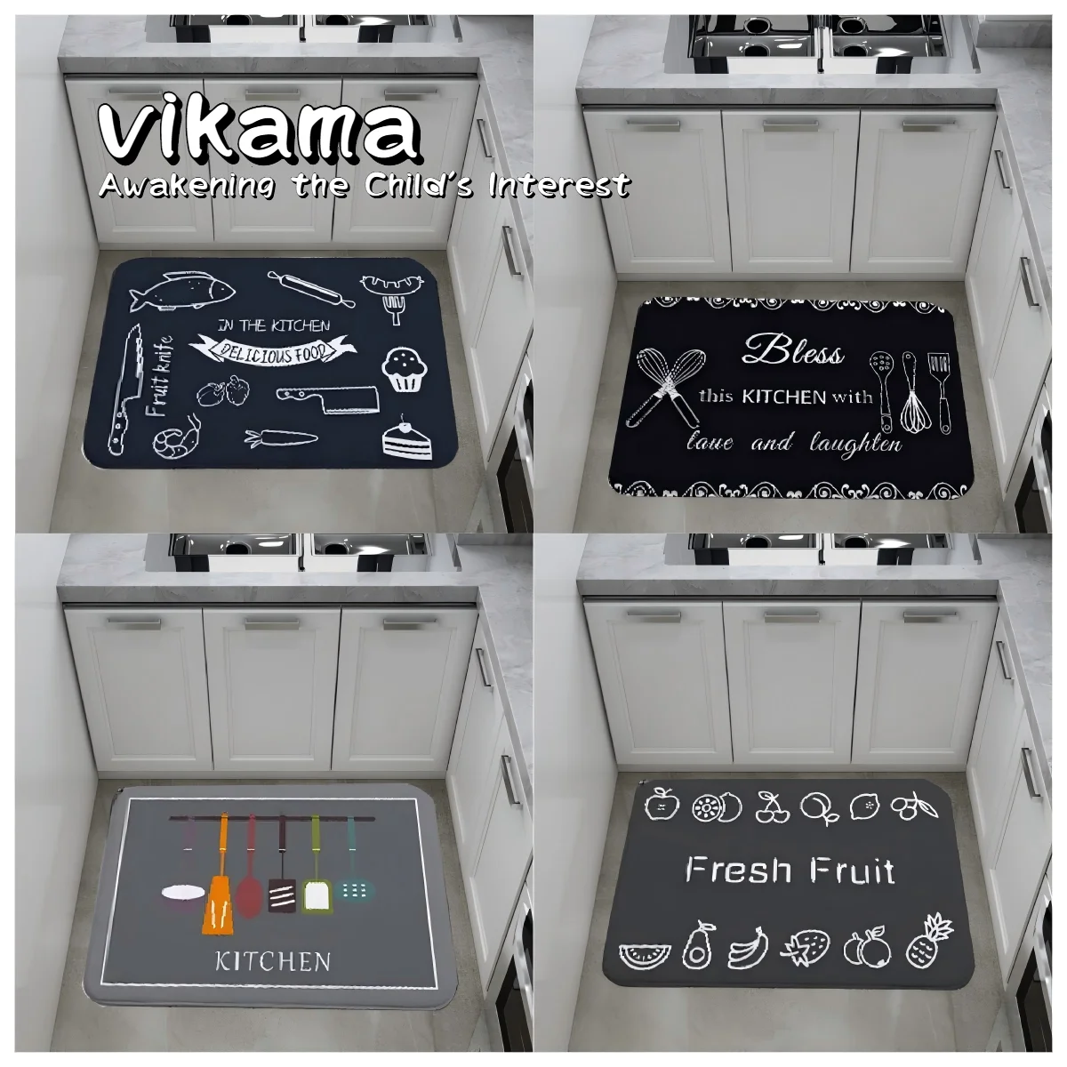 VIKAMA Kitchen Modern Minimalist Kitchen Printed Carpet Anti Slip Absorbent Easy Clean Foot Mat Home Decoration