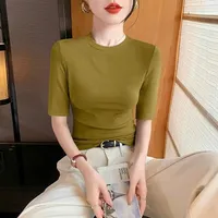 Cool Short Sleeve Women's Top Ageless Quality Mid-aged Spring Summer Thin Thread round Neck Versatile Base Layer Shirt