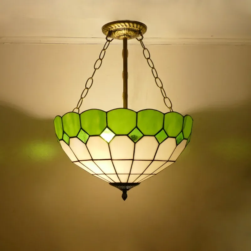 KERWIN Tiffany Chandelier Mediterranean Sea Color Glass Pendant Lamp Home Living Room restaurant Bedroom Hotel Corridor