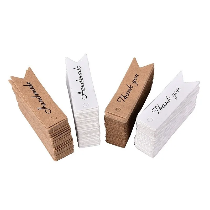 100 pièces d'étiquettes de remerciement faites à la main en papier Kraft rétro, papier vierge, étiquettes de prix, marque-pages cadeaux, étiquettes suspendues, étiquettes de Noël