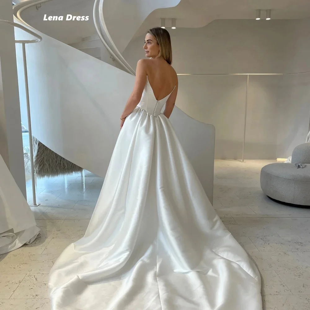 Vestido de novia Lena, vestidos de graduación sin mangas, línea blanca, hecho a medida, largo hasta el suelo, fiesta de satén, ocasiones especiales, bodas, eventos