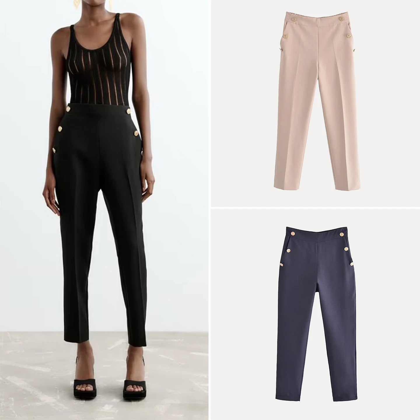 

Модные прямые брюки для женщин с металлическими пуговицами, длинные универсальные брюки, осень 2024, Новое поступление, повседневная одежда