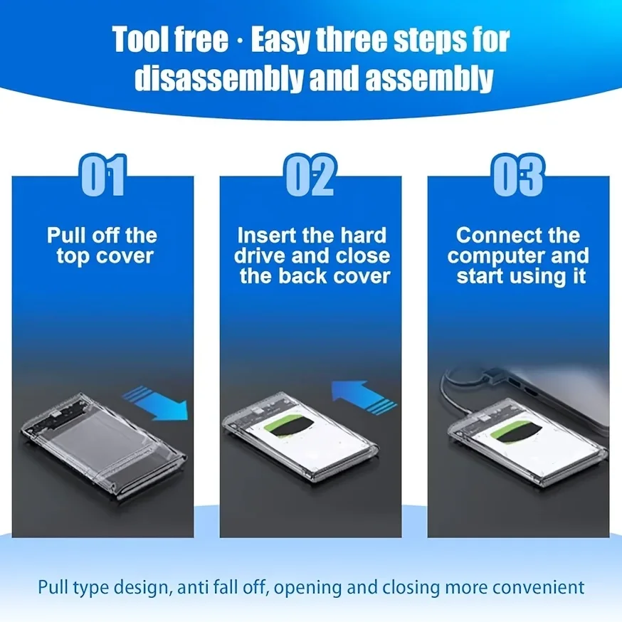 Casing Hard Drive Eksternal Transparan 2.5 Inci HDD SSD Casing Micro-b Ke USB3.1 4TB Drive Housing Kompatibel Laptop UASP SATA III