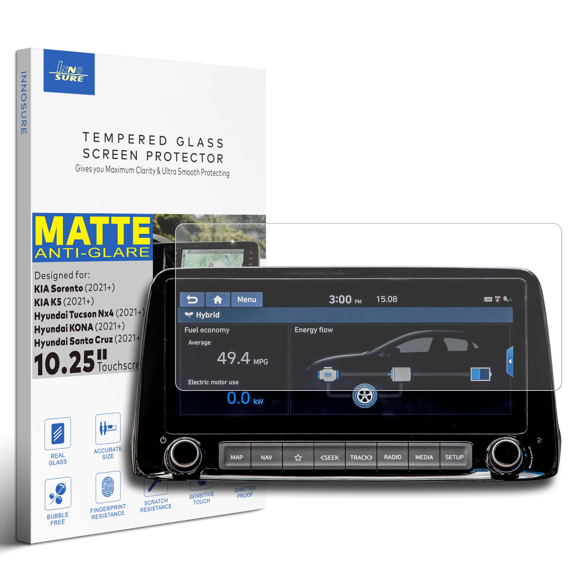 واقي شاشة من الزجاج المقسى لهاتف KIA K5/Sorento (2021-2024)، Hyundai Kona/Santa Cruz/Tucson (2022-2024) Infotainment 10.25"