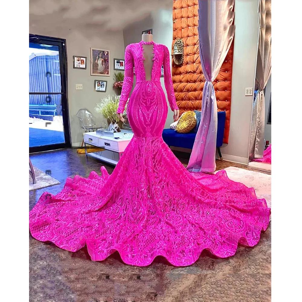 2023 New Design Ruffled Hem Mermaid Prom Dress Front Deep V Hollow Sequined Cocktail Party Evening Exquisite Celebrity Long Gown