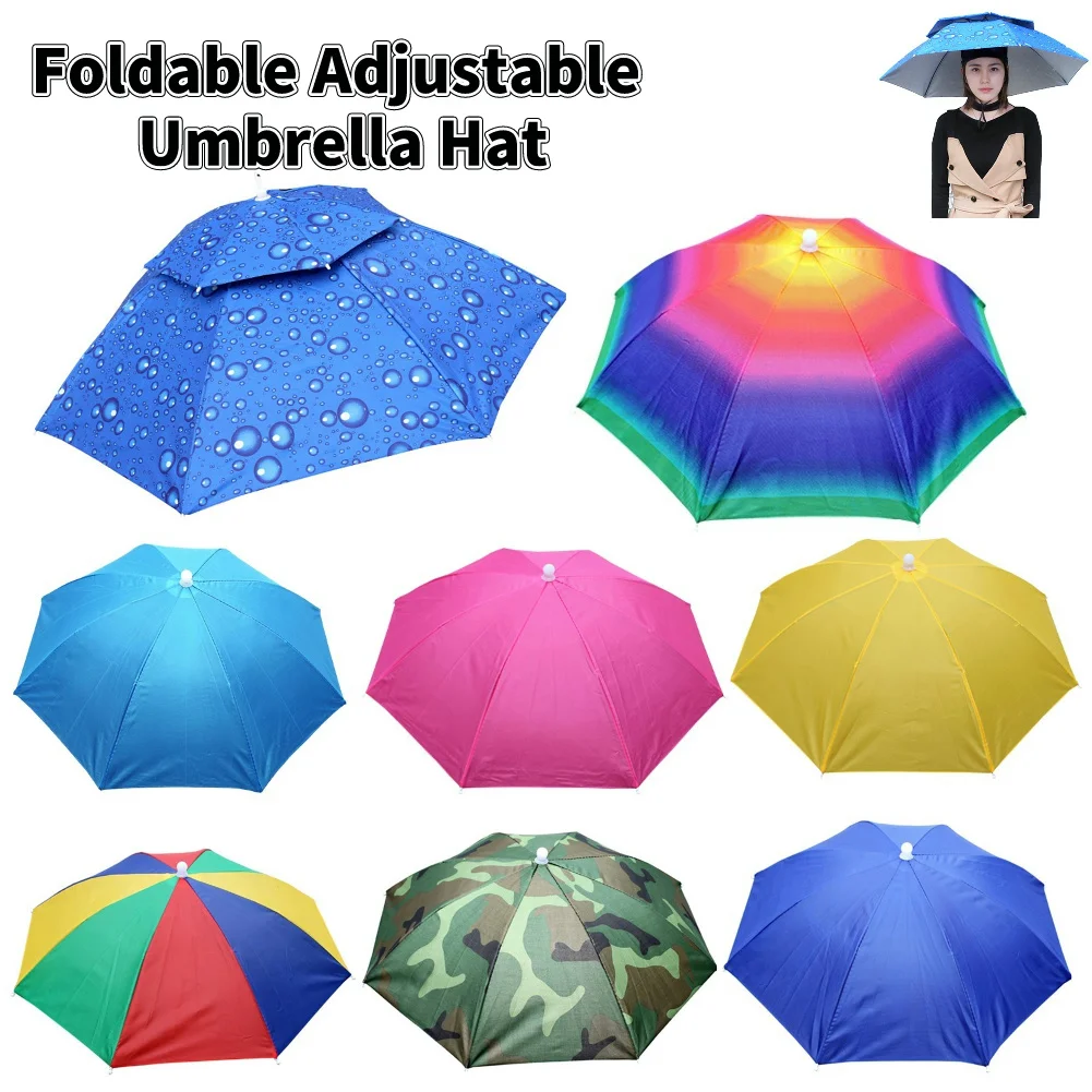 Outdoor Foldable Head Umbrella Hat Headwear Sun Cap Anti-Rain Fishing Golf Cycling Hiking Camping Shade Umbrella Hat Fishing Cap