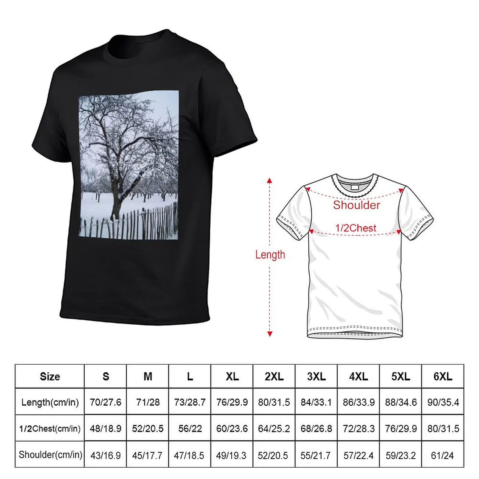 Snowy orchard tree. T-Shirt sports fans shirts graphic tees plus size tops quick-drying oversized t shirts for men