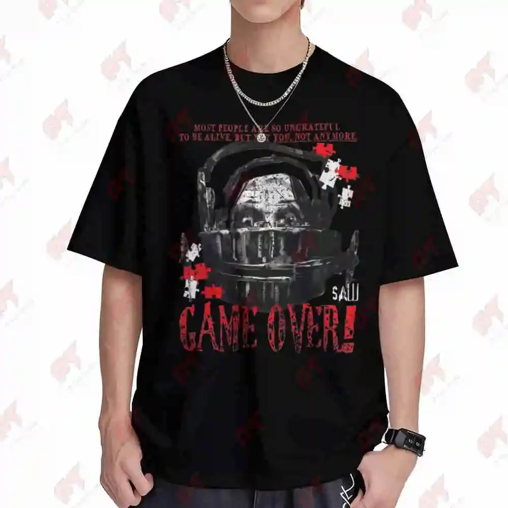 Saw Game Over Head Trap Horror Short Sleeve Tee 100% Cotton T-Shirt