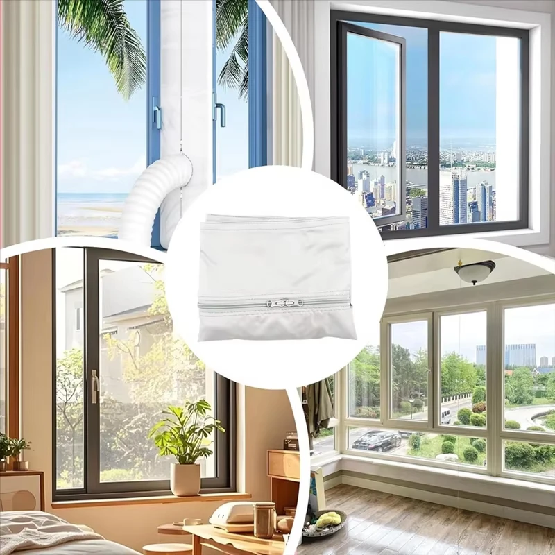 Luftdichtes Fensterbarriereset für mobile Klimaanlage Einheit weiches Stoff Dichtpanel mit Reißverschluss und starkem selbstklebendem Befestigungselement für Hausbelüftung Installation verhindert Heißluftverlust passen – Detail 9