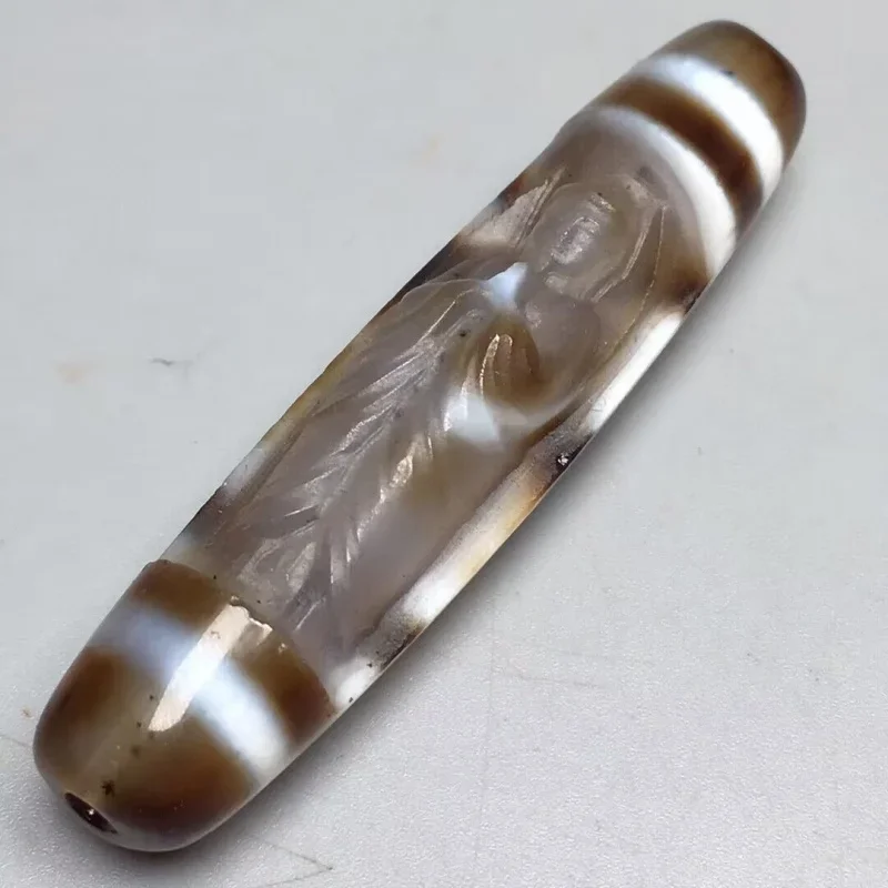 Tibetan-style , standing Guanyin agate multi-eyed dzi bead pendant