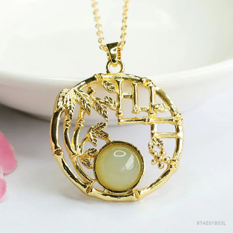 

Natural Aqua Hetian Jade Bamboo Pendant Elegant Nature Jewelry HT4051803L