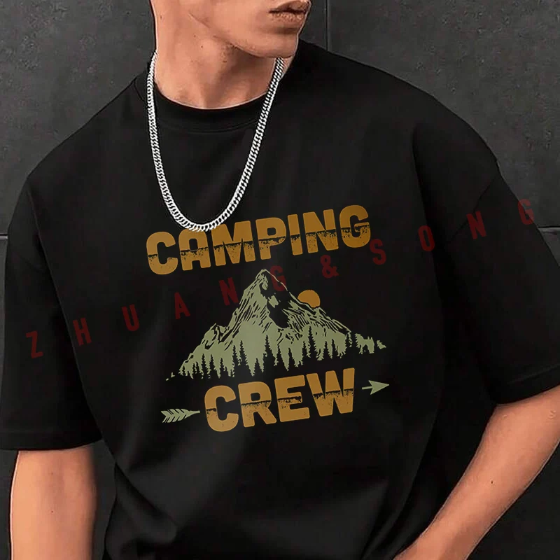 

Men's Graphic Print T-Shirt Camping Crew Gift Idea Fashionable Casual Street Style Travel And Sports Tee