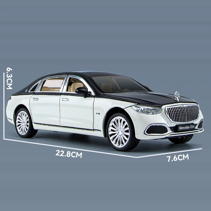 시뮬레이션 벤츠 마이바흐 S680 합금 자동차 모델, 사운드 라이트 풀백 다이캐스트 장난감 차량, 소년 선물, 수집 미니어처 음성