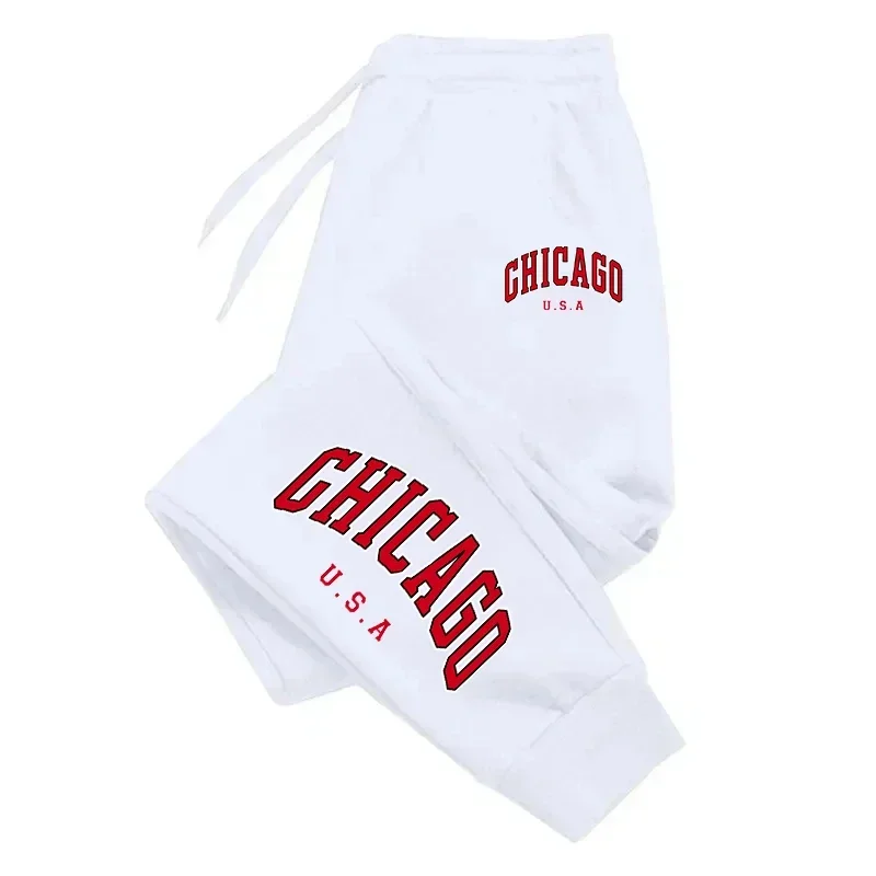 AmericanChicago Men's and Women's Red Letter Print Casual Basic Pants Comfortable and Versatile Fashion Street Men's Sports Pant