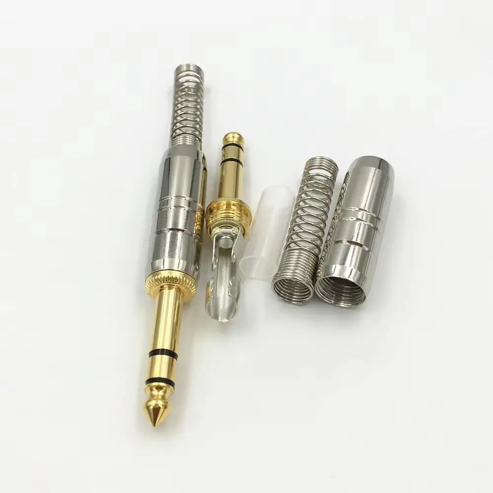 1Pcs 6.35mm Audio Jack Plug 2Pole 3Pole Spring Loaded 6.35mm Audio Connector Solder Connection Metal Mono Stereo Audio Plug