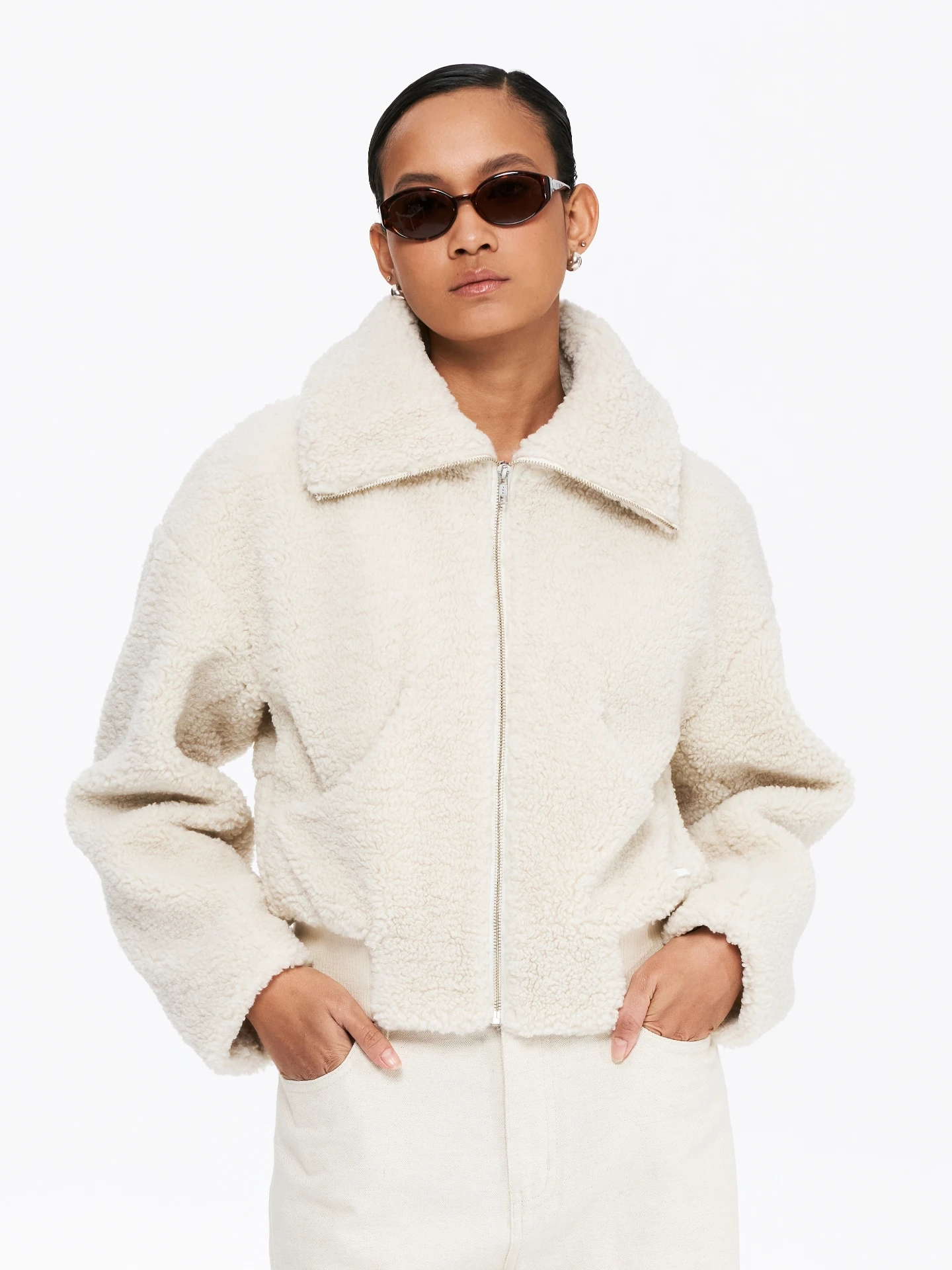 

Женская утепленная куртка Oneup из искусственного меха ягненка с воротником на молнии, винтажная, теплая, из полиэфирного волокна, с длинными рукавами, короткое пальто