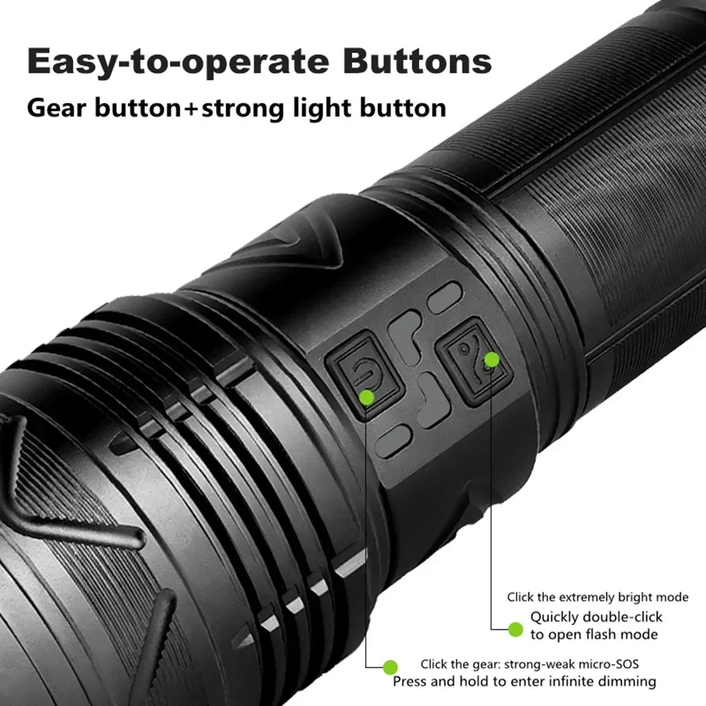 High Power Tactical Rechargeable LED Zoom Flashlight Long Range Very Powerful Lantern USB Charging Lamp Torch with Indicator