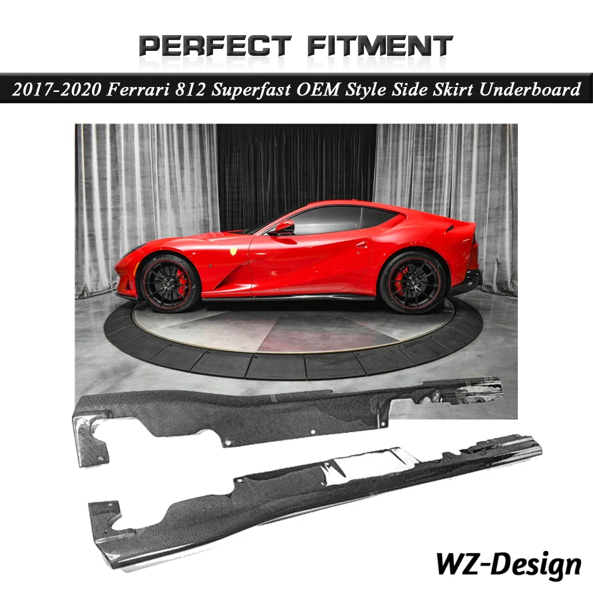 Dry Carbon Fiber OEM Style Side Skirt Underboard Plain Carbon Weave Fit For 2017-2020 Ferrari 812 Superfast Side Skirts