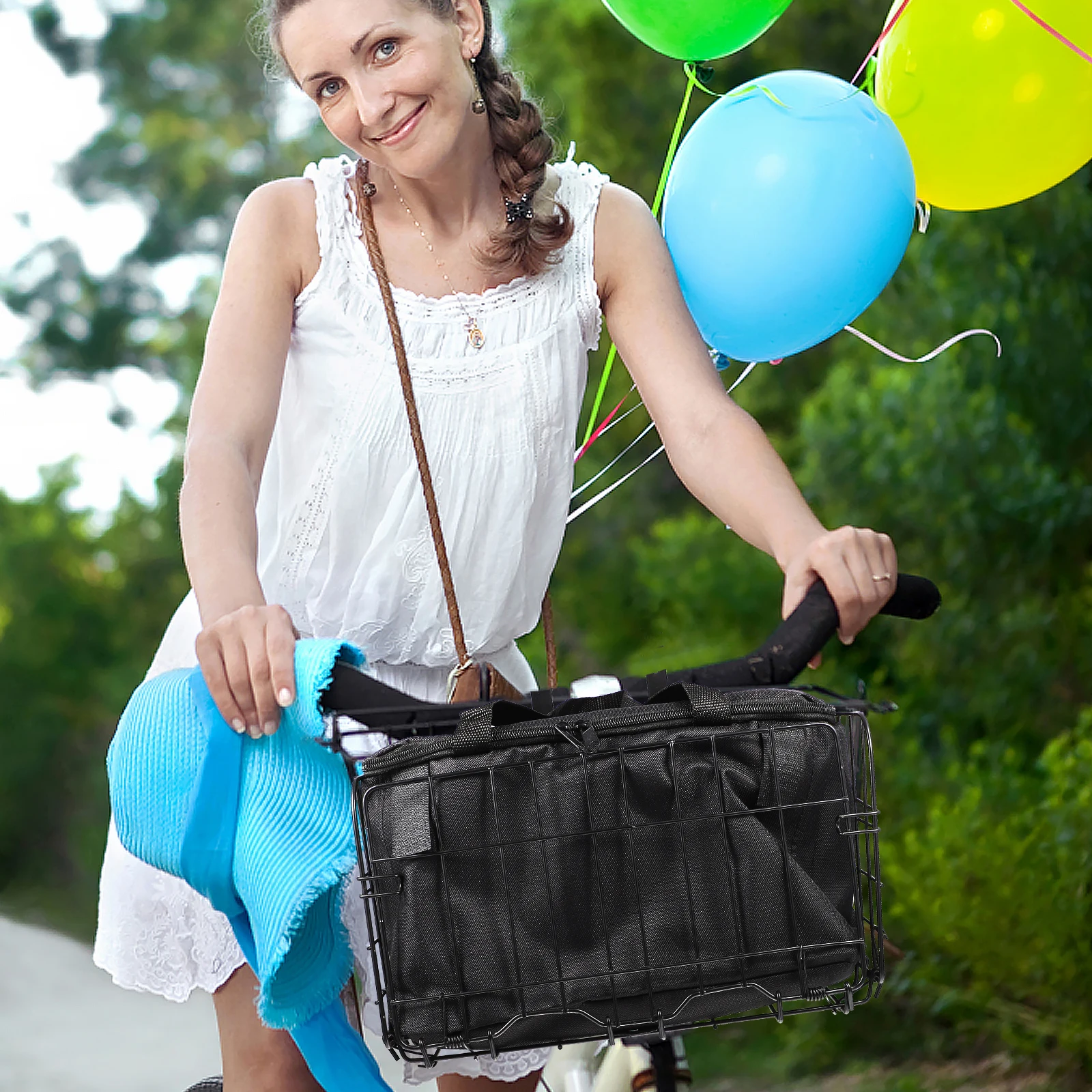 

2 шт., рама велосипеда, корзина, складная передняя подвеска, съемная железная холщовая сумка-тоут, совместимая с Cruiser, складной дорожный велосипед, велосипед