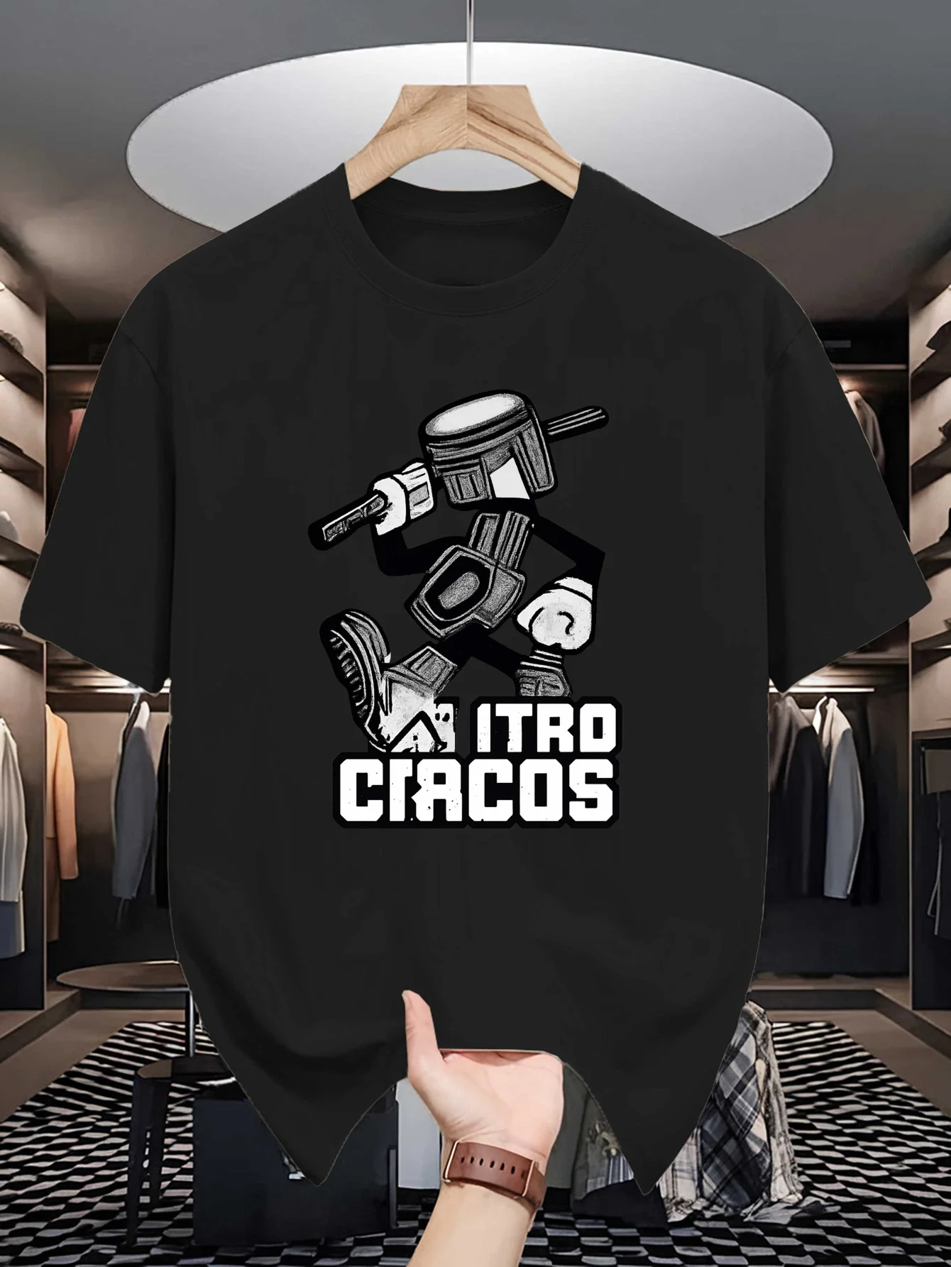 Piston Robot Character Graphic Mens Crew Neck T Shirt Nitro Circus Motor Sport Print Short Sleeve Casual Cotton Daily Tops