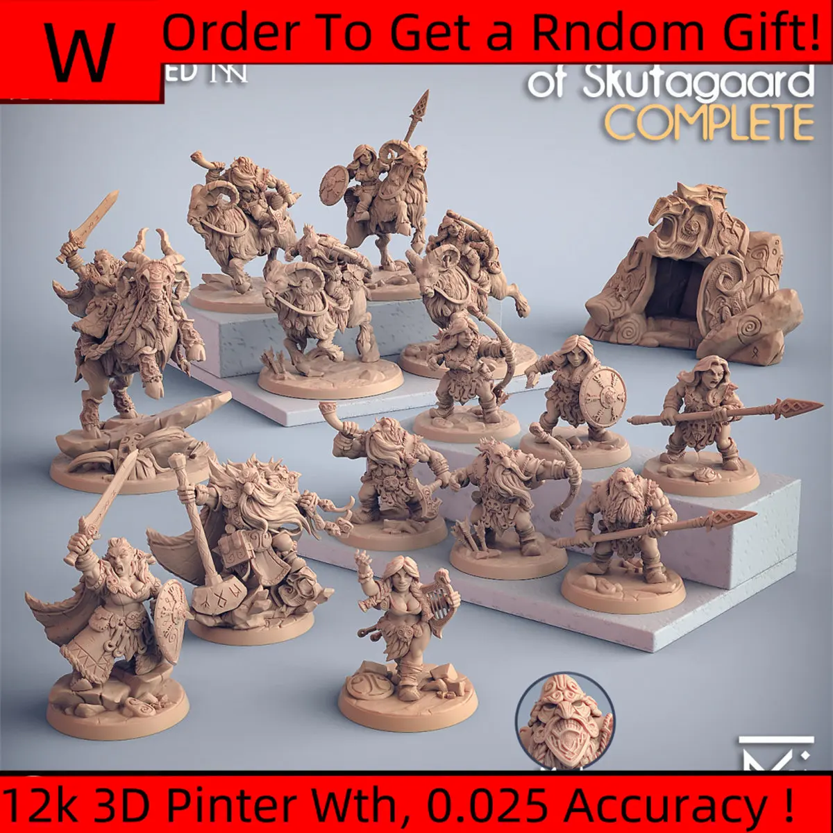 3D Printing Microscopic Models 【 Snow Dwarf 】 Warrior Ranger Ram Knight Minstrel Rune Forge DND Chess Pieces