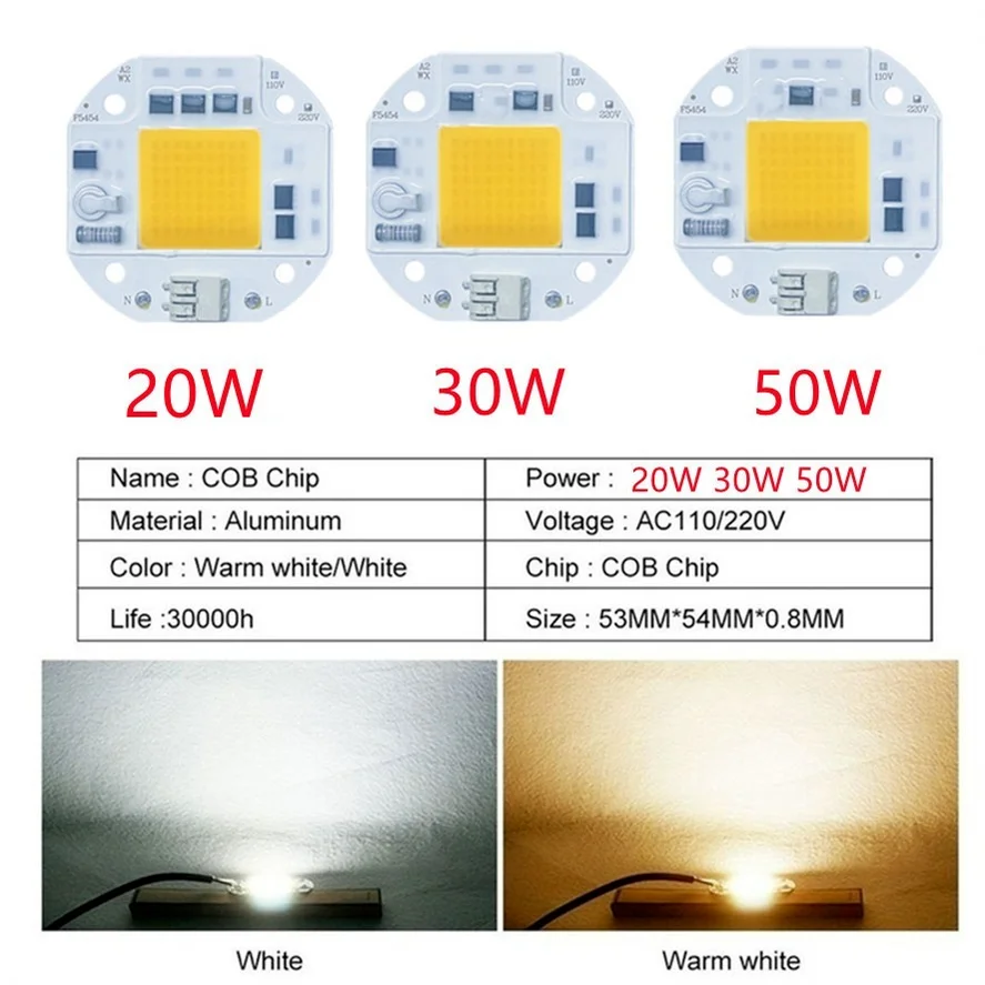 No welding LED COB CHIP 20W 30W 50W AC220V 110V Full Spectrum Plant growth cold white warm white light emitting diode LED matrix