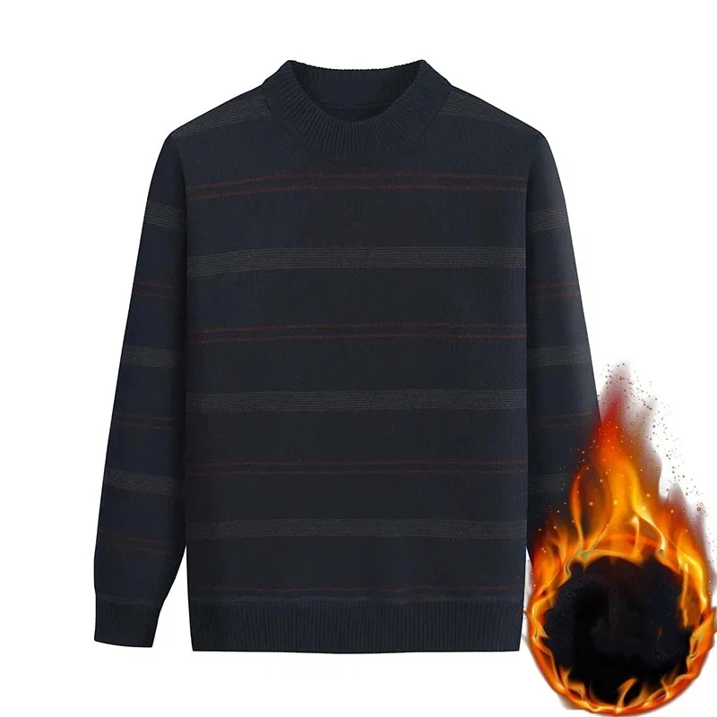 

Свитер для пожилых людей, мужской бархатный утолщенный зимний теплый пуловер, вязаное зимнее пальто в клетку в полоску для пожилых людей