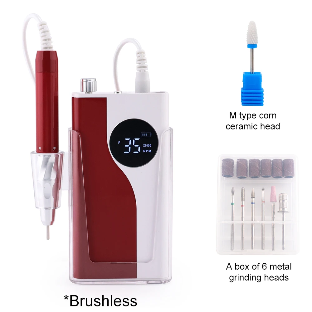 35K borstelloze 85W draadloze nagelboormachine 35000 RPM draagbare oplaadbare manicure gemengde kleuren elektrische nagelvijlboor