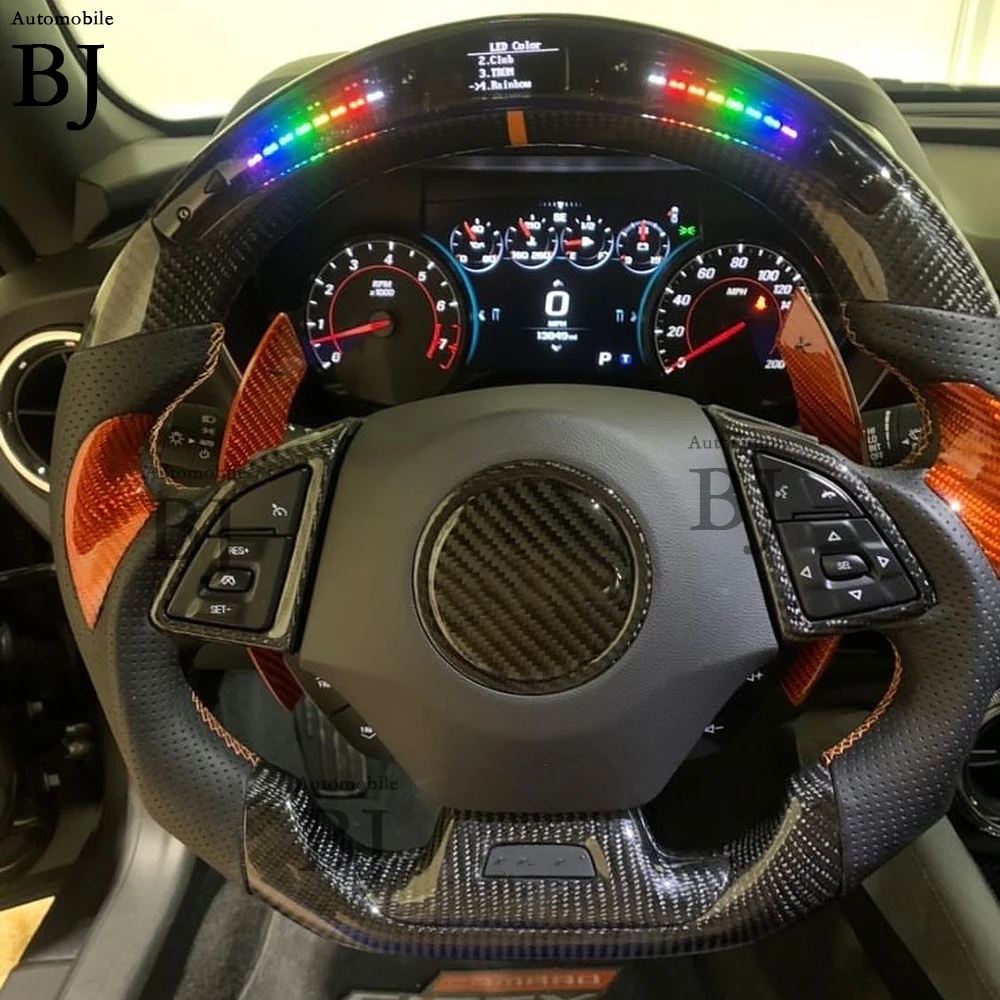 Carbon Fiber LED Steering Wheel Fit For Chevrolet Corvette Camaro SS ZL1 Customized Wheel 2016-2023