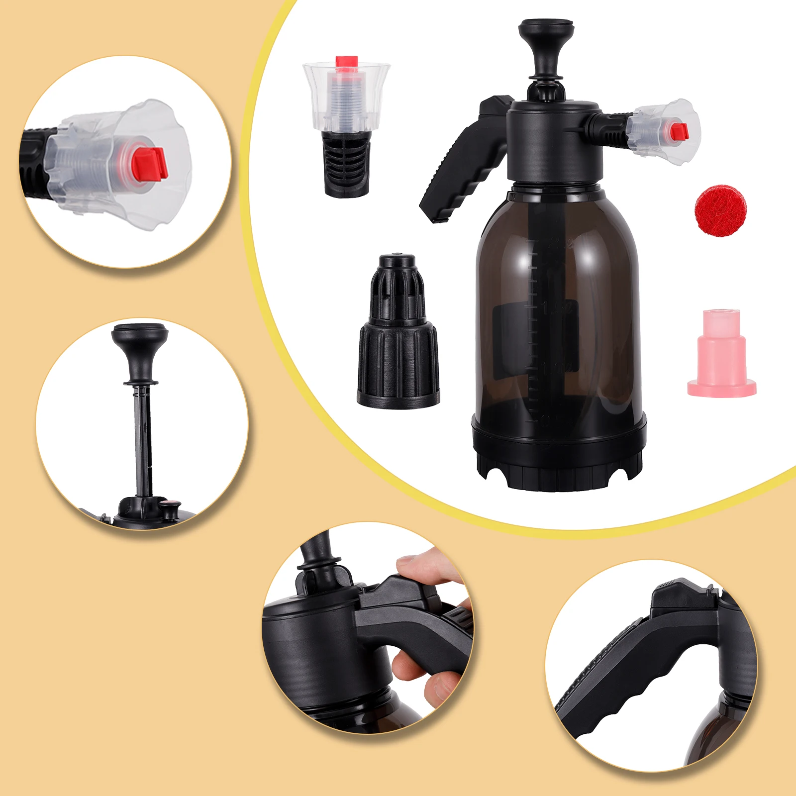 2L Hand Pump Foam Sprayer Snow Foam Gun With Pressure Relief Valve Flower Watering Car Washing Spray Bottle Window Cleaning Tool