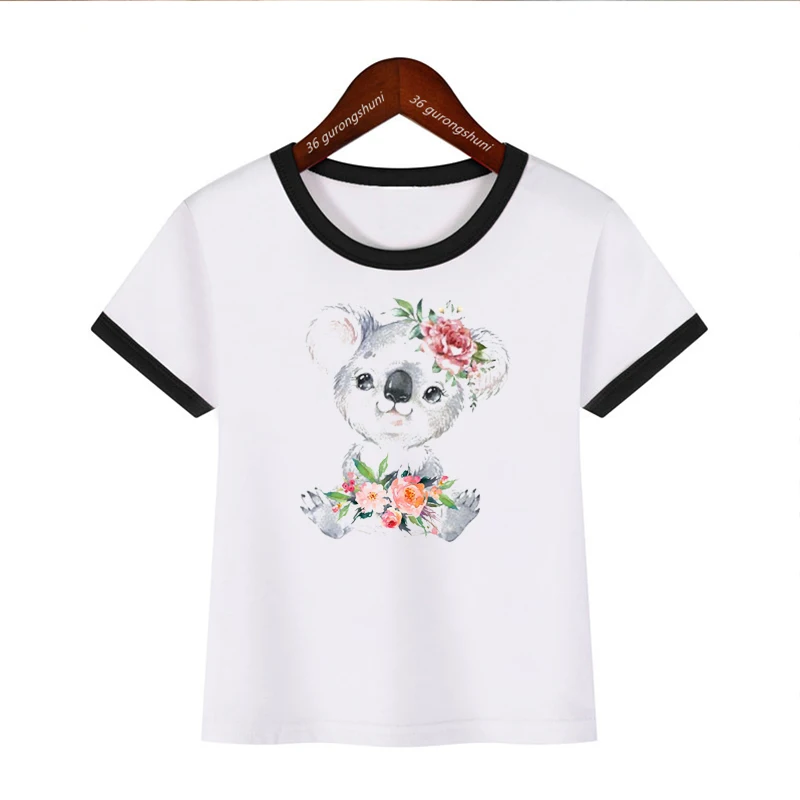 Cute Baby Koala With Watercolor Flowers - Animals Lovers Tshirt For Girls/Boys Fashion Trend Children Tshirt Cute Baby Shirt Top