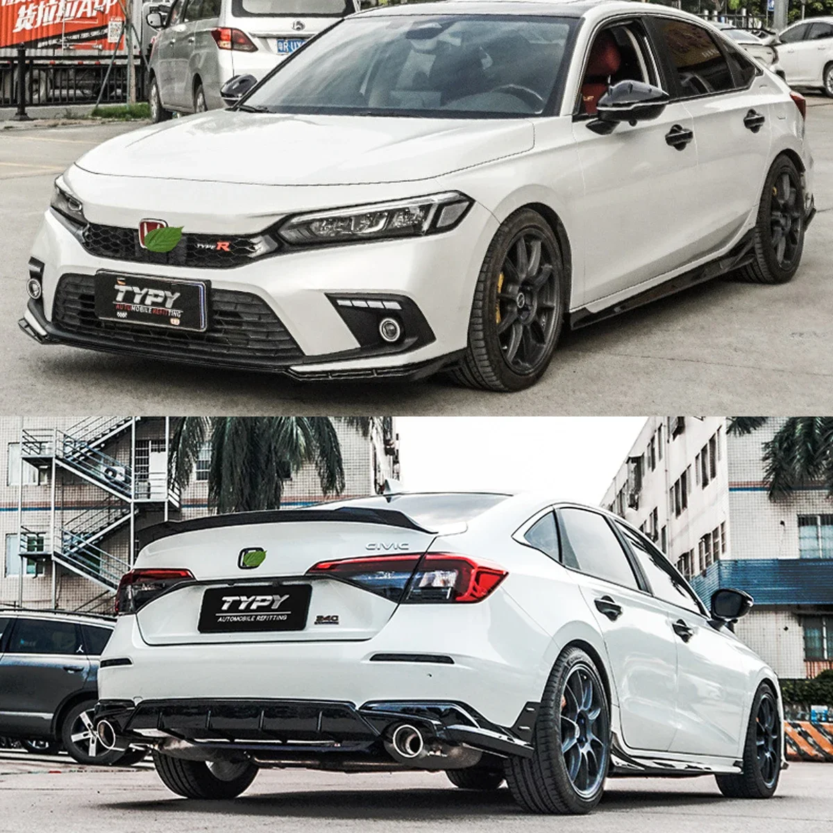 ABS Plastic Front Rear Bumper Lip Diffuser Plastic Side Skirt For Honda Civic 11th Gen 2022 2023 Mugen Style Body Kit