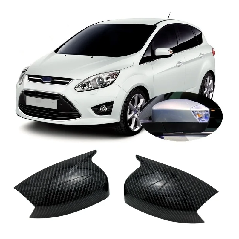 for Ford C-MAX II MK2 2010 - 2020 Horn Style Carbon Hydro-dipped Rearview Wing Mirror Cover Cap