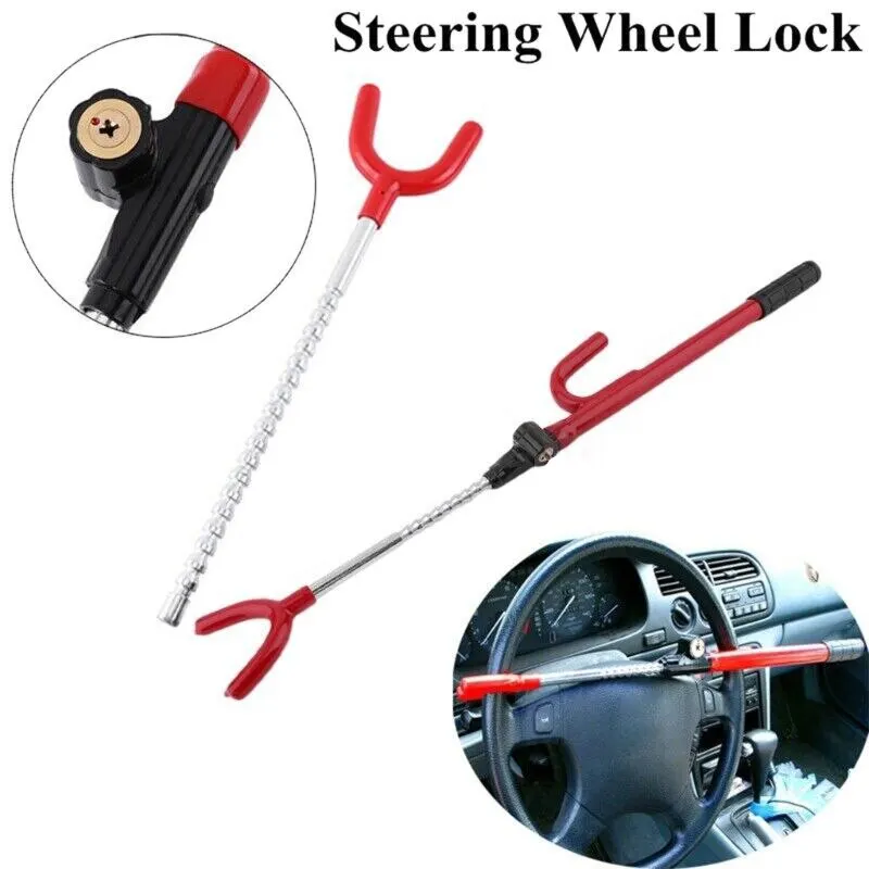 Twin Bar Steering Wheel Lock Anti-Theft Security System Adjustable Length Hook With 2 Keys