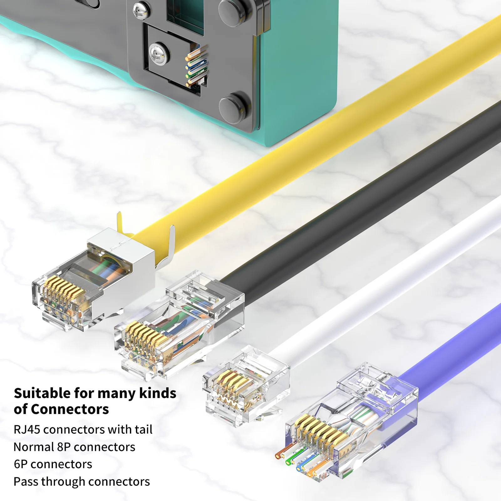 CNCOB RJ45 passa attraverso lo strumento di crimpatura per connettori terminali per spine modulari Ethernet Cat8 Cat7 6A Cat6/5e, All-in-One,