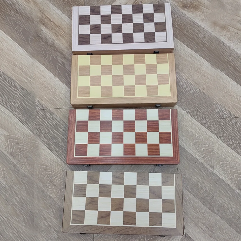 2-in-1 Chess Checkers Wooden With Double Rear Professional-grade Chess And Card Board Game Toys, Non-magnetic