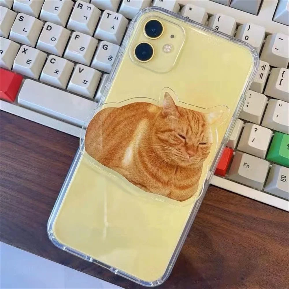 Korean Cute Ginger Cat Phone Griptok Korea Holder Ring For iPhone 15 14 Lovely Samsung Accessories Phone Stand Holder Grip Tok