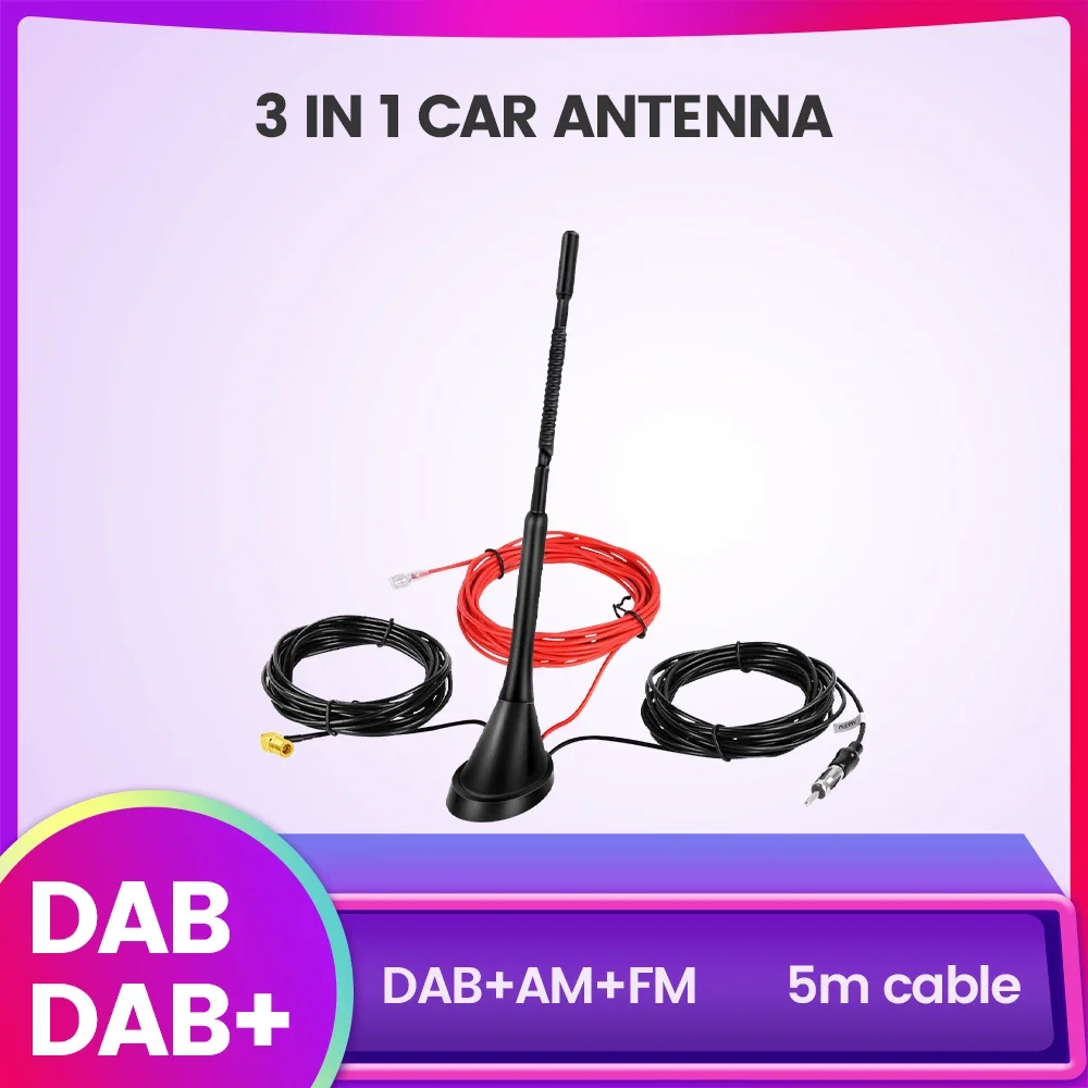 3 in 1 Roof-mounted Aerial DAB+ SMB Jack Interface AM FM 5m Cable 29cm Antenna for Europe Countries DAB Digital Radio Signal 12V