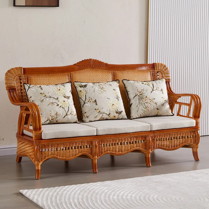 Rattan sofa three-seater living room natural rattan furniture combination