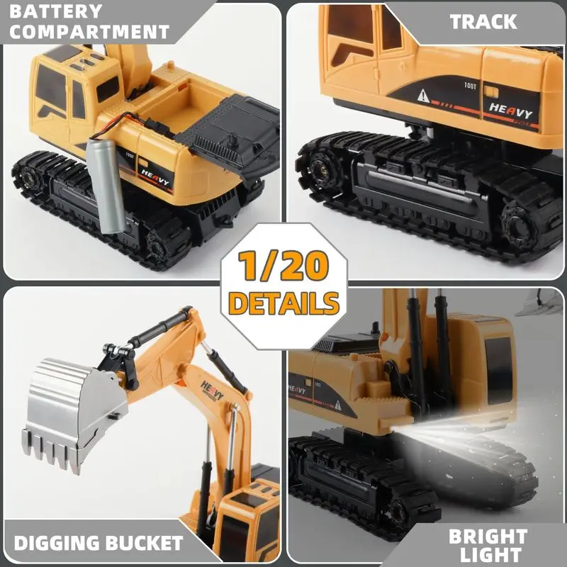 Nuovo 689-995a Giocattolo di ingegneria telecomandato Escavatore telecomandato a 6 canali + autocarro con cassone ribaltabile con luci Giocattolo musicale Bulldozer