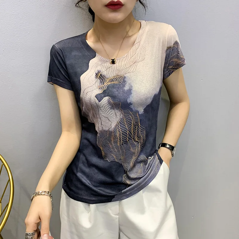 

New Summer Vintage Clothes T-Shirt Women Fashion Sexy O Neck Print Graphic Tops Short Sleeve All Match Hot Tees