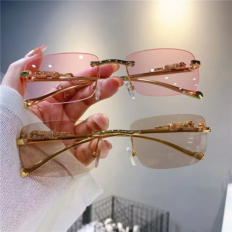 Rimless Metal Square Sun Glasses Women Men High Quality Trend Luxury Sunglasses Go Out Shopping Female Male Eyeglasses