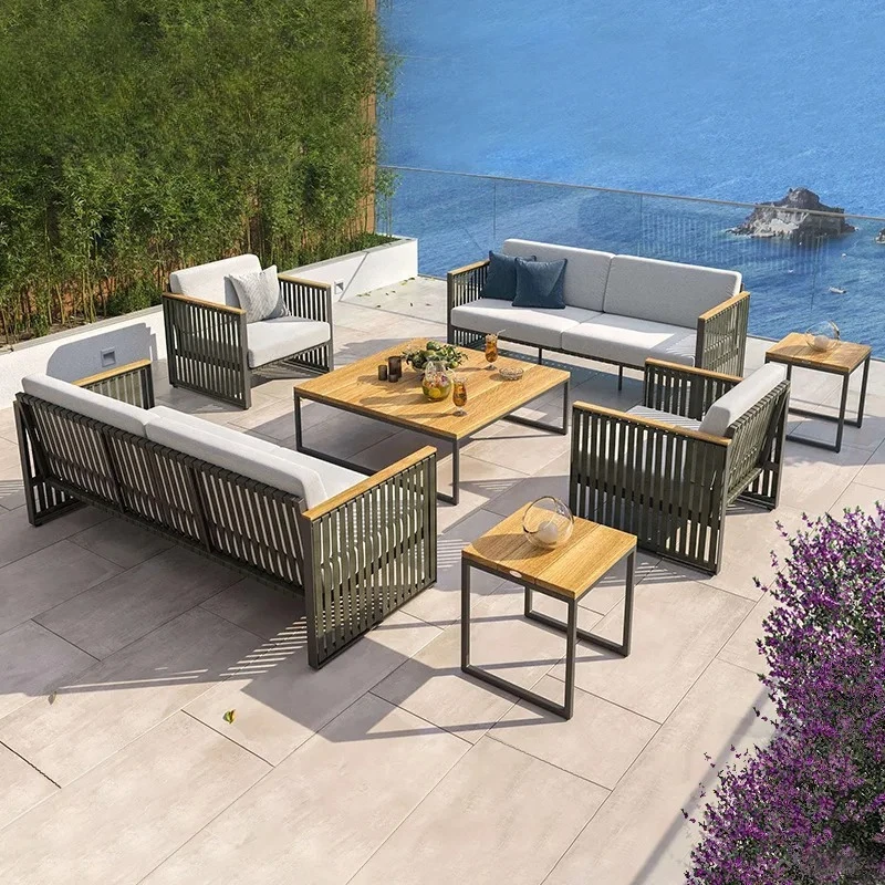 

Outdoor Sofa, Aluminum Alloy Frame, Courtyard Furniture Set, Garden Sofa Coffee Table Combination, Sturdy and Wear-resistant
