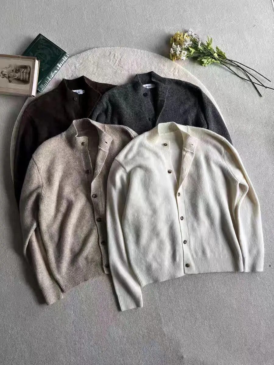

Korean Knitted New Fashion Trend Cardigan Men And Women American Solid Color Retro Vintage High Street Single-Breasted Sweater