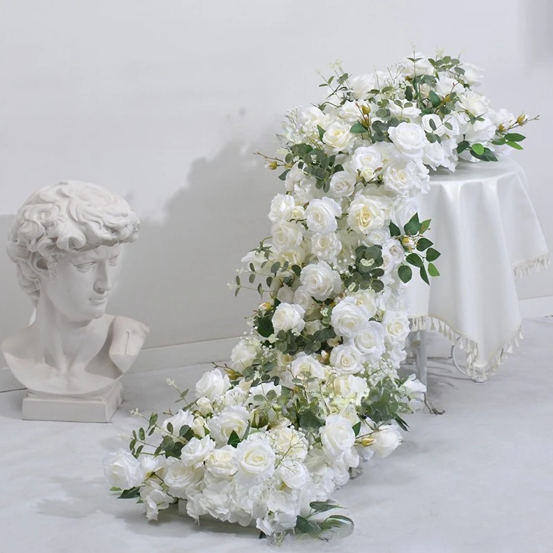

Premium 200x45CM White Artificial Rose Flower Wall Perfect for Wedding Conference Tables Window Display Decor