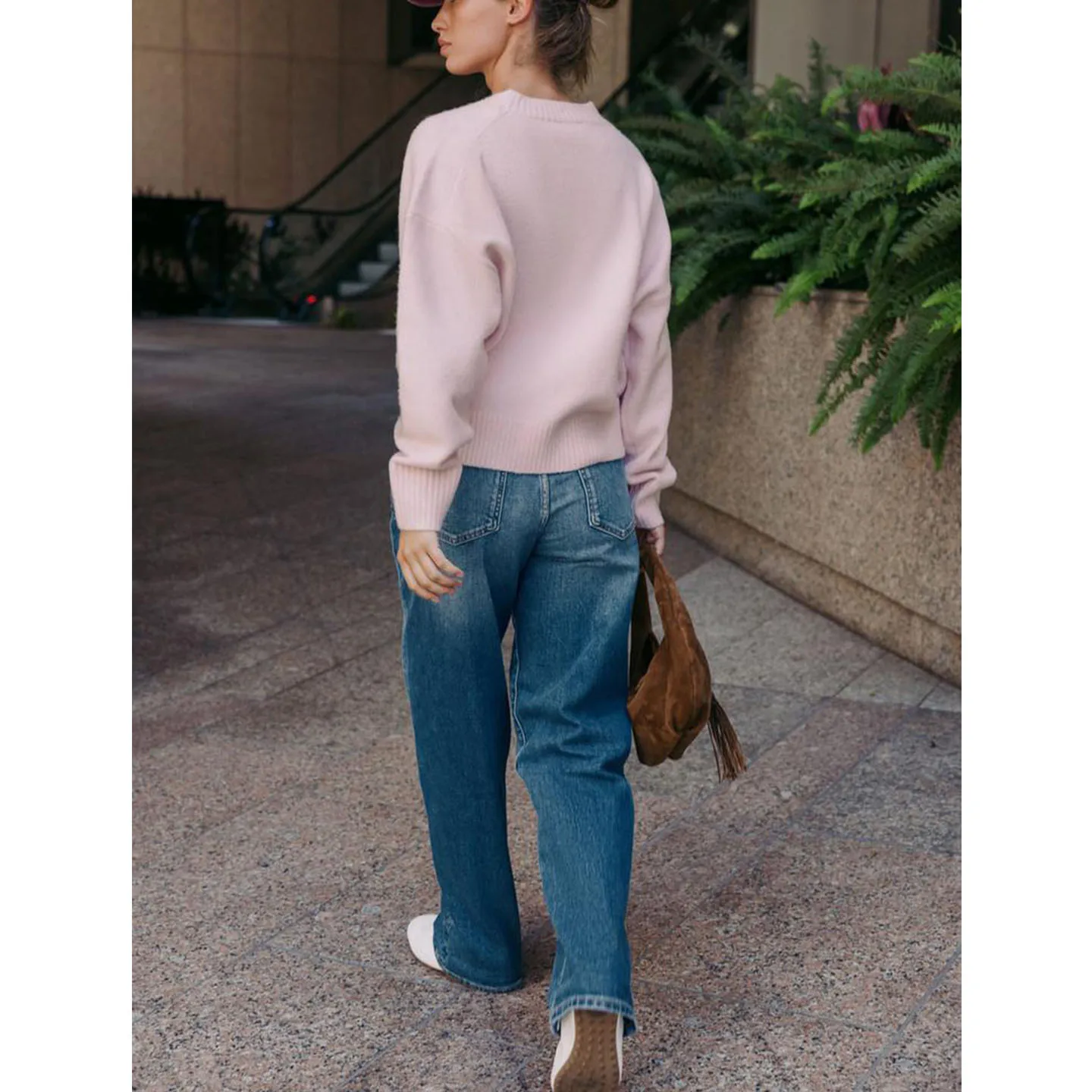 Morbido lavorato a maglia lungo Sve round Ne Pullover da donna Basic Sle Faion French Sle Fibra di poliestere Taglio dritto T-shirt