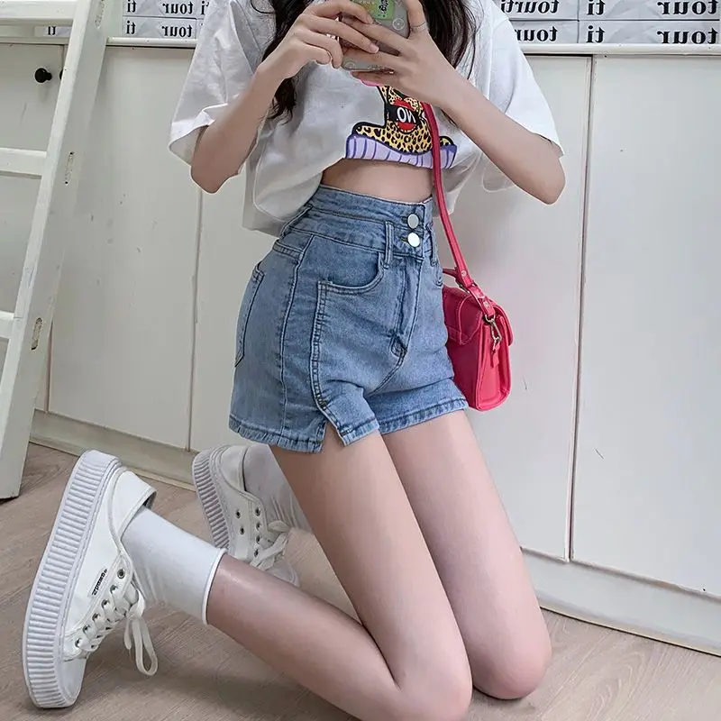 

Loose Women's Denim Shorts Sexy High Waist Short Pants for Woman To Wear Blue Mini Jeans with Slit XL New In Vintage Hot Baggy