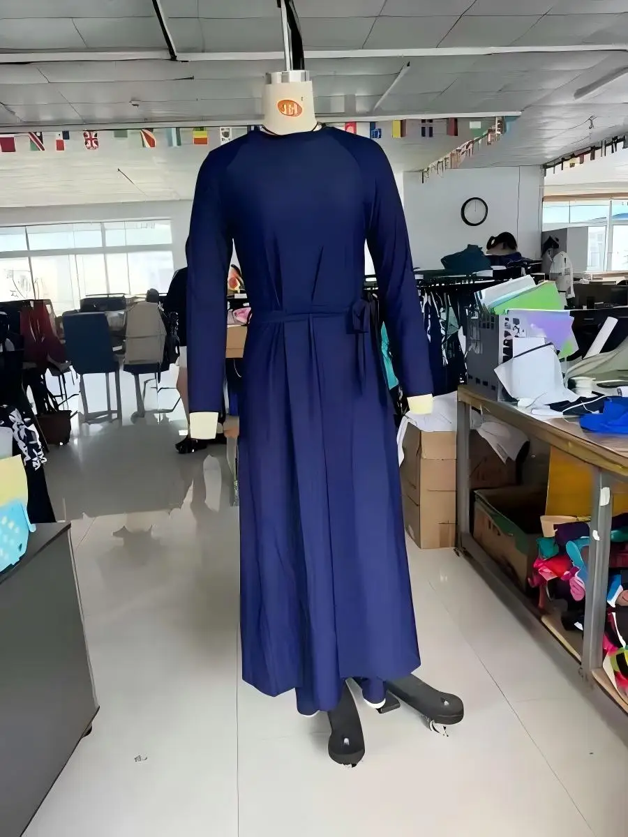 High quality Burkini femmes Muslim swimsuit solid color long sleeve long pants sunblock swimsuit two pack  swimsuit with belt