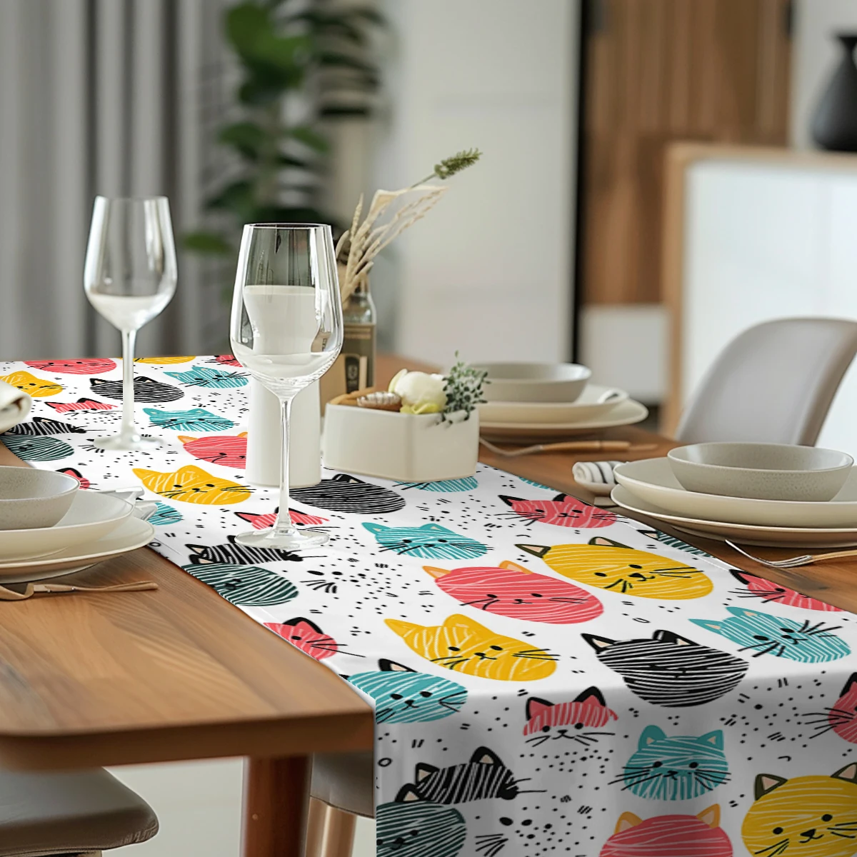 Molded Cat Hairball Table Runners Kitchen Table Decoration Washable Dining Table Runner Wedding Party Decorations