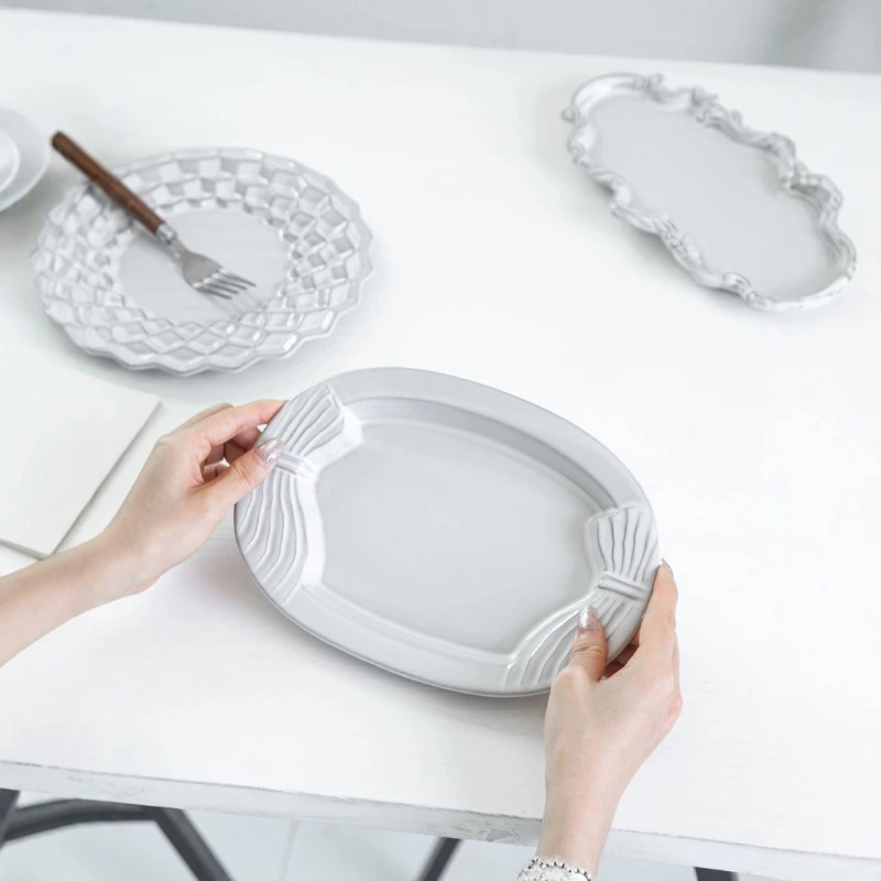 European relief ceramic tableware plates, multifunctional plates, fruit salad steak, Italian pasta, cold plates, baking trays